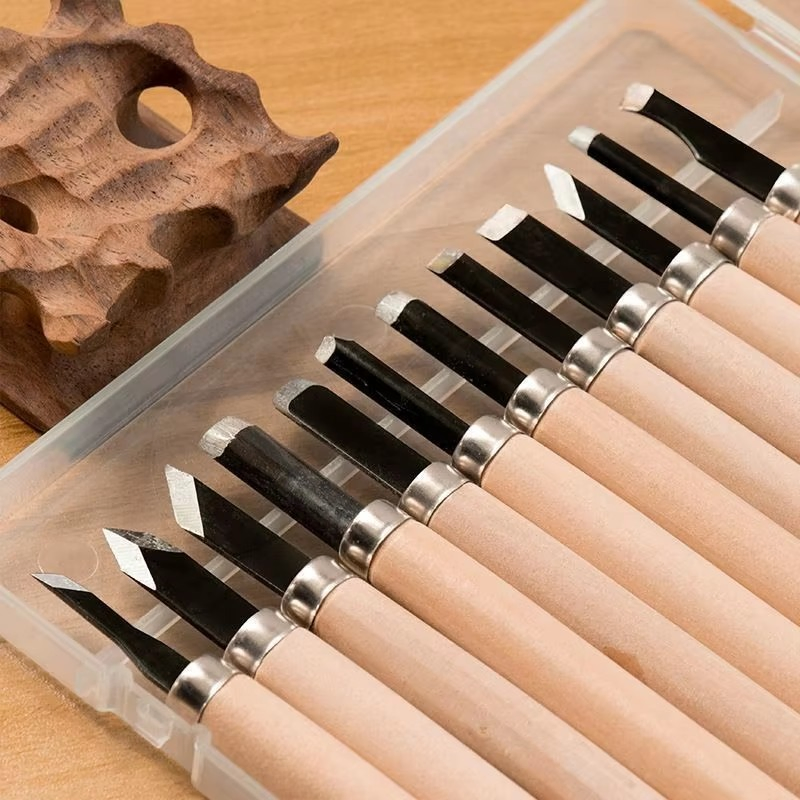 Wood Carving Chisel Set Stainless Steel Woodworking Tool 12PCS Power Grip Chisels