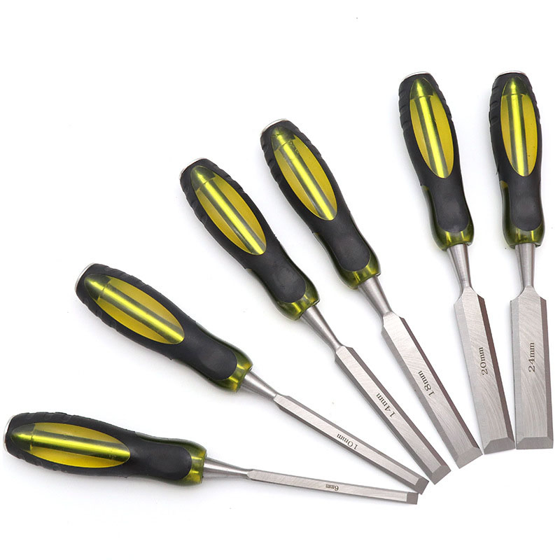 Cr-V Steel Wood Carving Tools Woodworking Flat Chisels Wood Carving knives with Transparent Double Color Handle