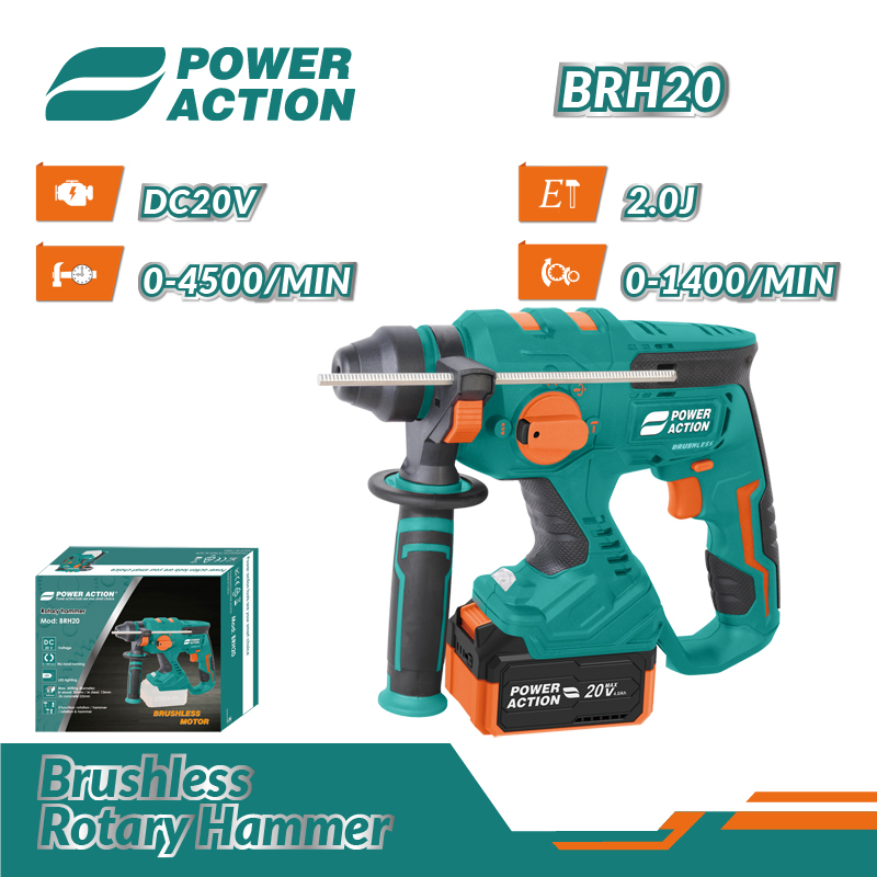 Electric Cordless 20V Battery Brush-Less Cordless Rotary Hammer Drill with SDS Impact Bits