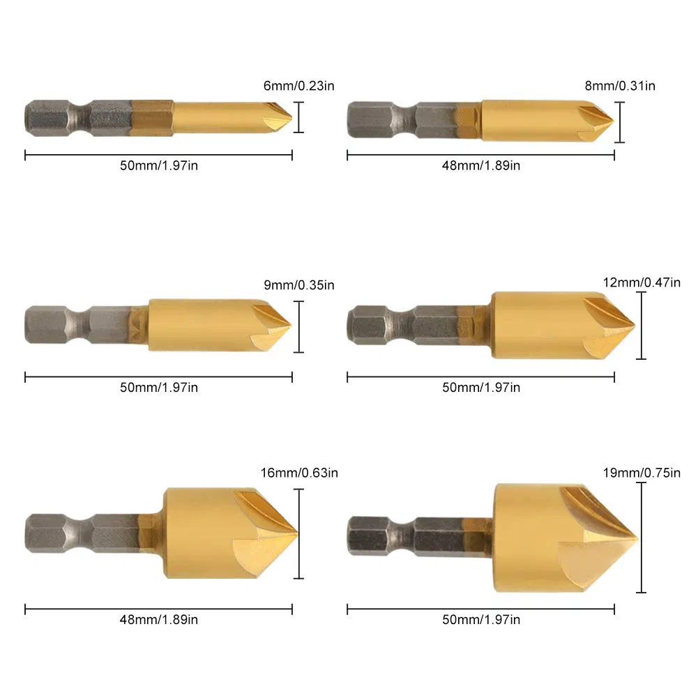 Countersink Drill Bit Set- 7 PCS Counter Sinker Drill Bits for Wood 1/4'' Hex Shank High Speed Steel