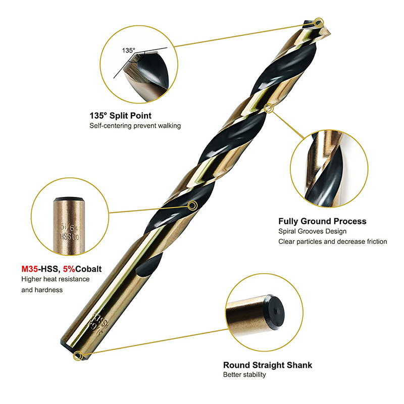 Cobalt Drill Bit Set 29PCS Jobber Drill Bit Set for Hardened Metal, Stainless Steel, Cast Iron