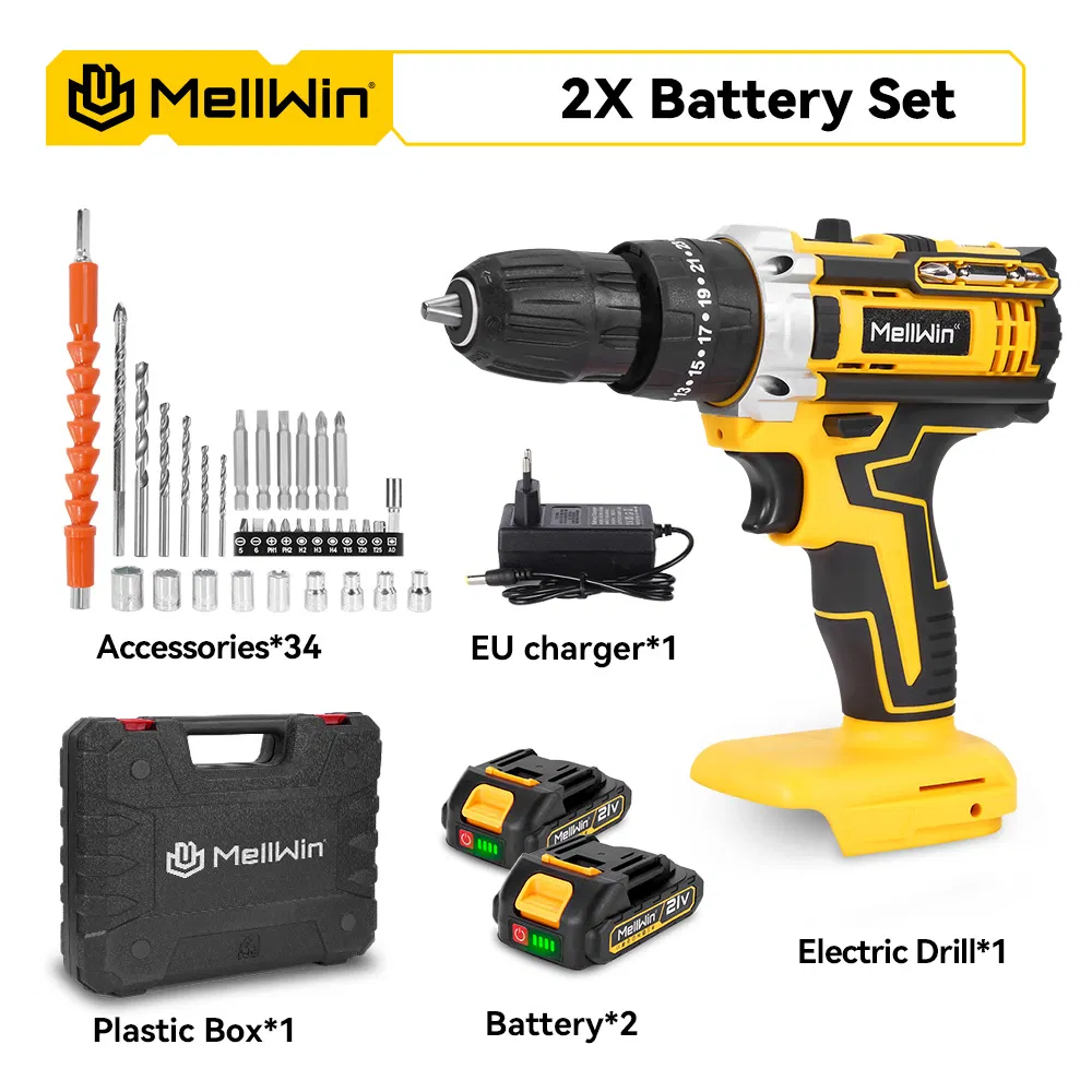 Mellwin 25+3 Torque Electric Impact Drill Tool Set 2 Speed Adjustable Screwdriver