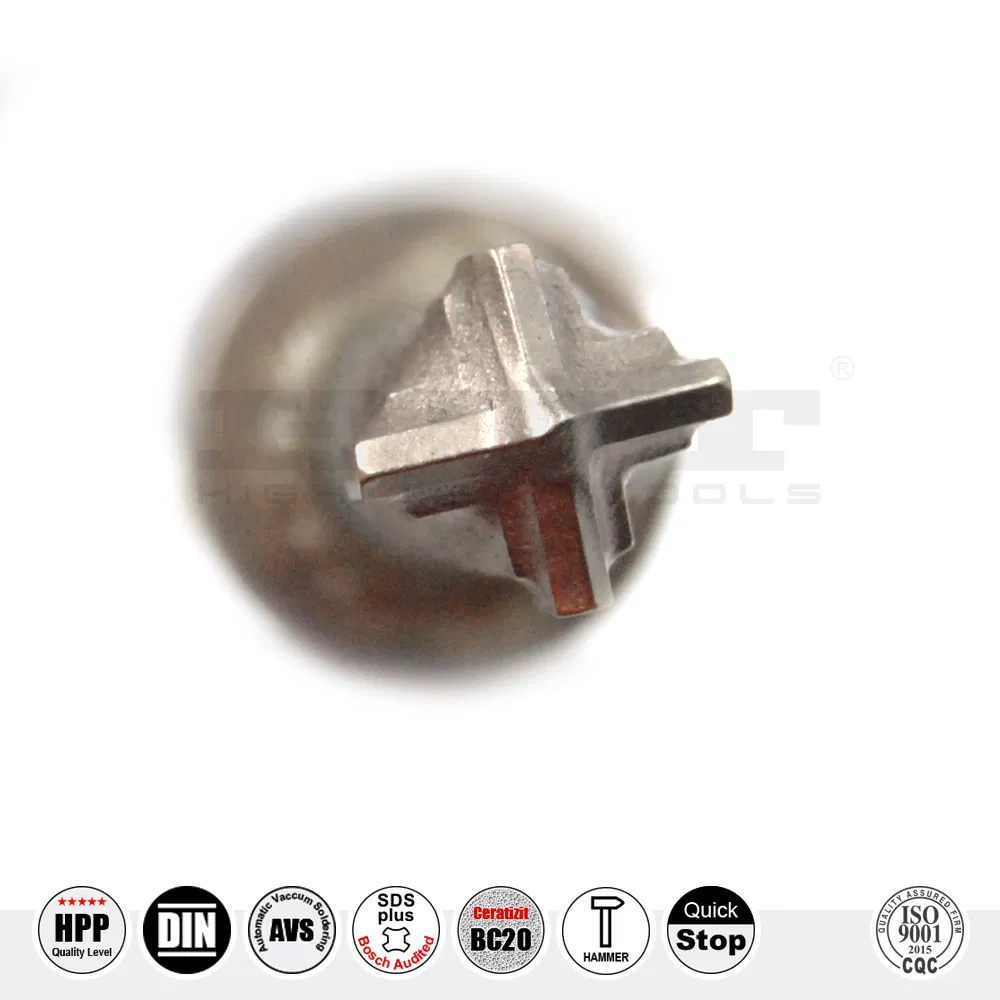 Supreme German Quality Cross 4cutter Quick Stop Hammer Drill SDS Plus with Stopper for Depth Controlled Drilling in Concrete, Brick, Stone, Cement, etc.