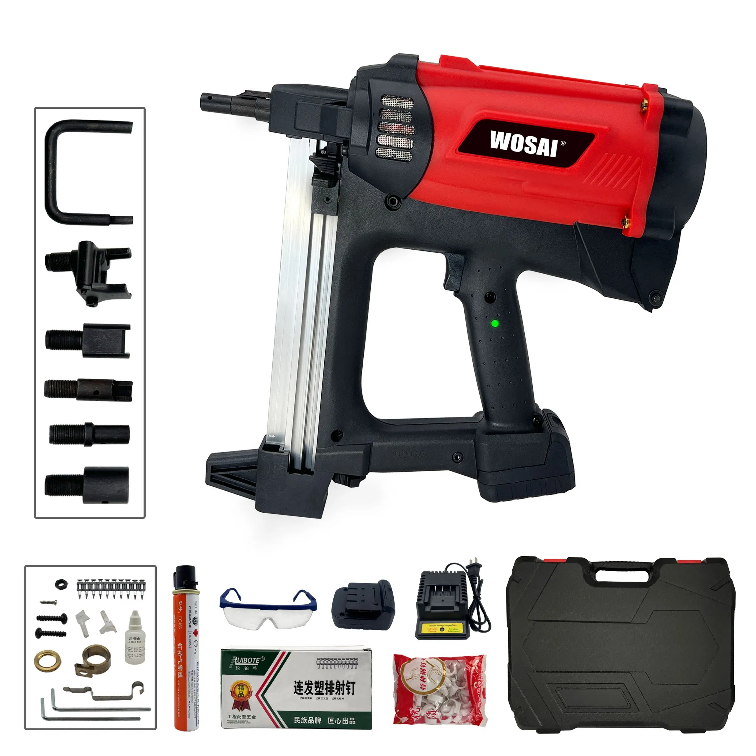 7.4V 2000mAh Wosai Lithium Cordless Electric Concrete Cement Shot Nail Steel Nail Guns Gas Gun
