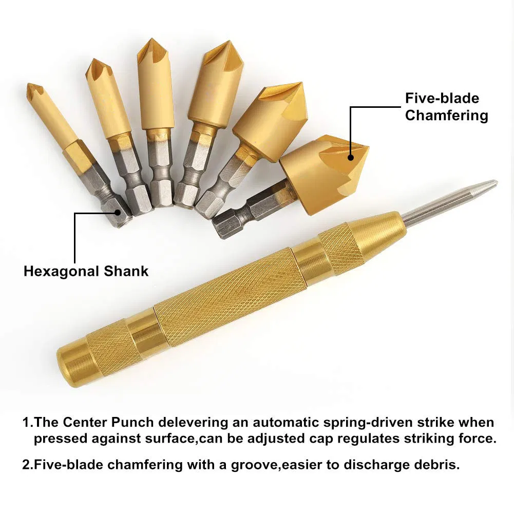Countersink Drill Bit Set- 7 PCS Counter Sinker Drill Bits for Wood 1/4'' Hex Shank High Speed Steel