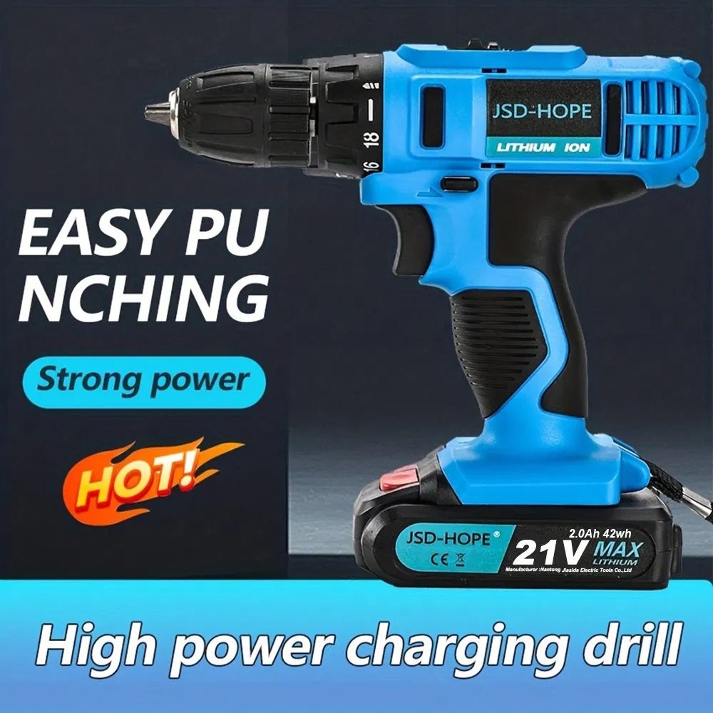 21V Blue Lithium Electric Drill - Heavy Duty Drilling for Metal Wood Concrete