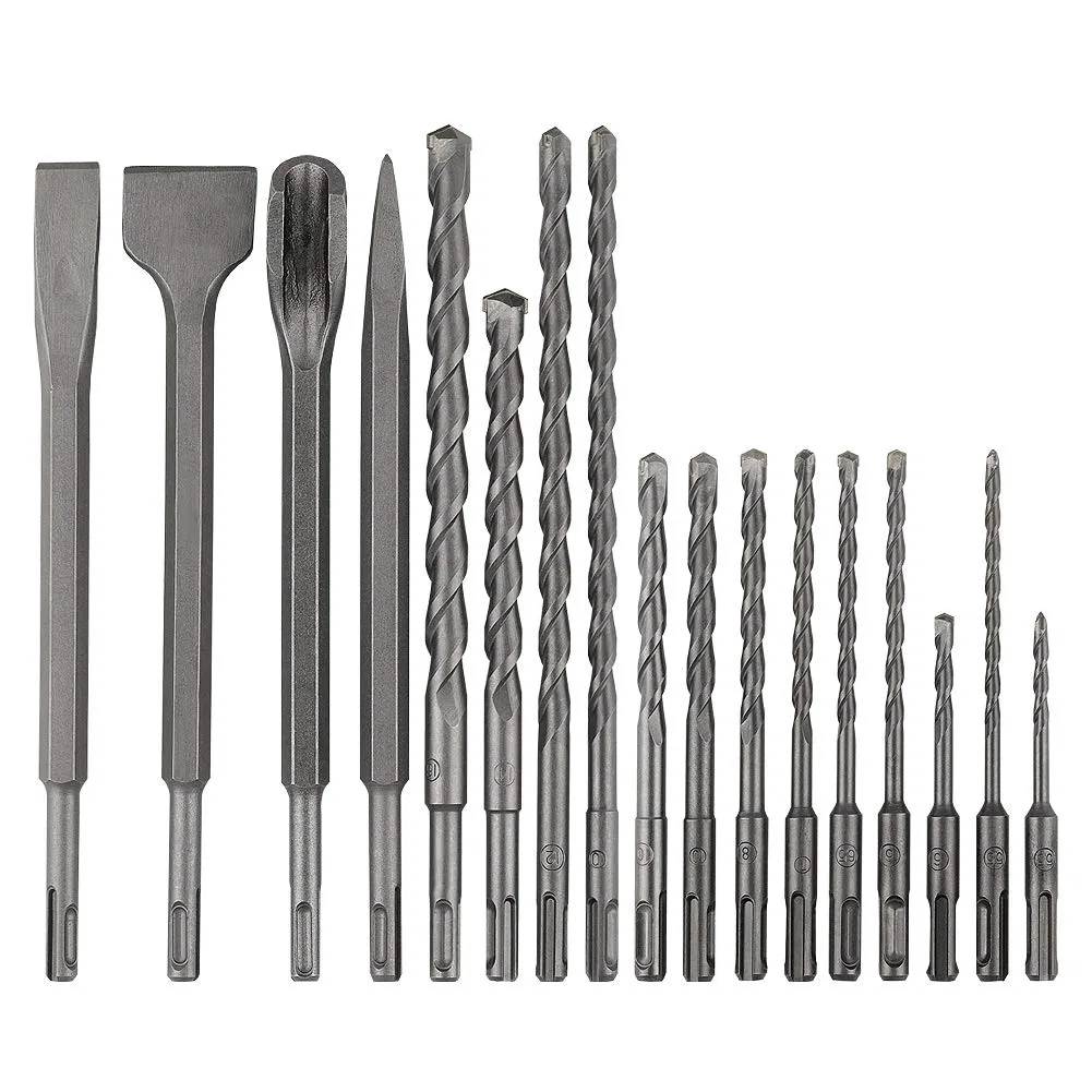 Rotary Hammer Drill Bits Set &amp; Chisels- SDS Plus Concrete Masonry Hole Tool 17PCS with Storage Case