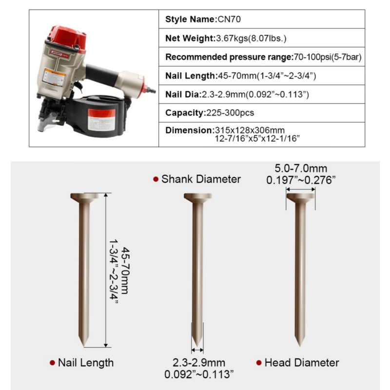 Cn70 Factory Price Pneumatic Tools Nail Gun Air Coil Pallet Nailer with Big Load Capacity