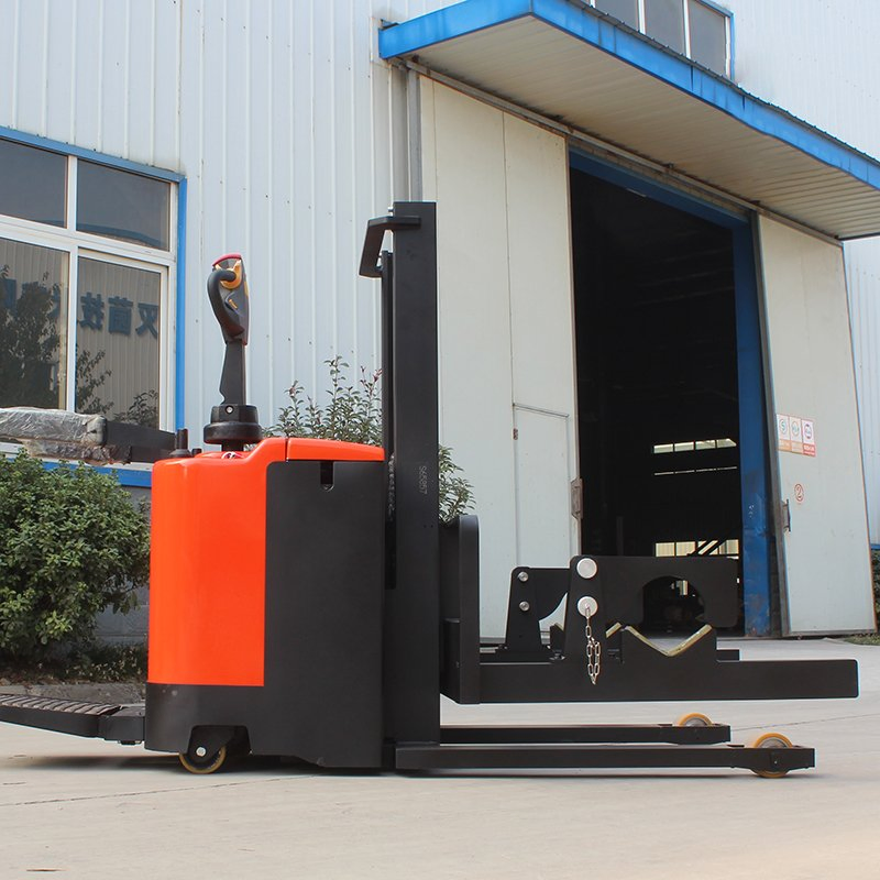 High Range Stand-on Pallet Stacker Initial Lift Electric Forklift with Customized Fixed Clamp for for Cylindrical and Slender Goods