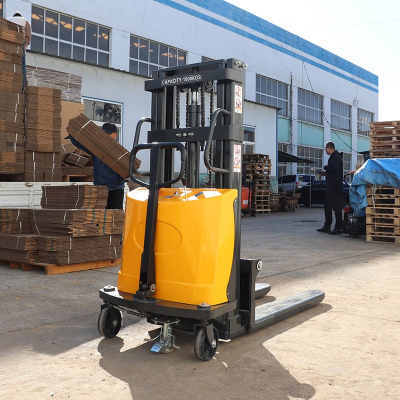 Free Shipping Lifting Semi Electric Stackers Forklift Walking Type Hand Stacking Pallet Truck Stacker for Sale