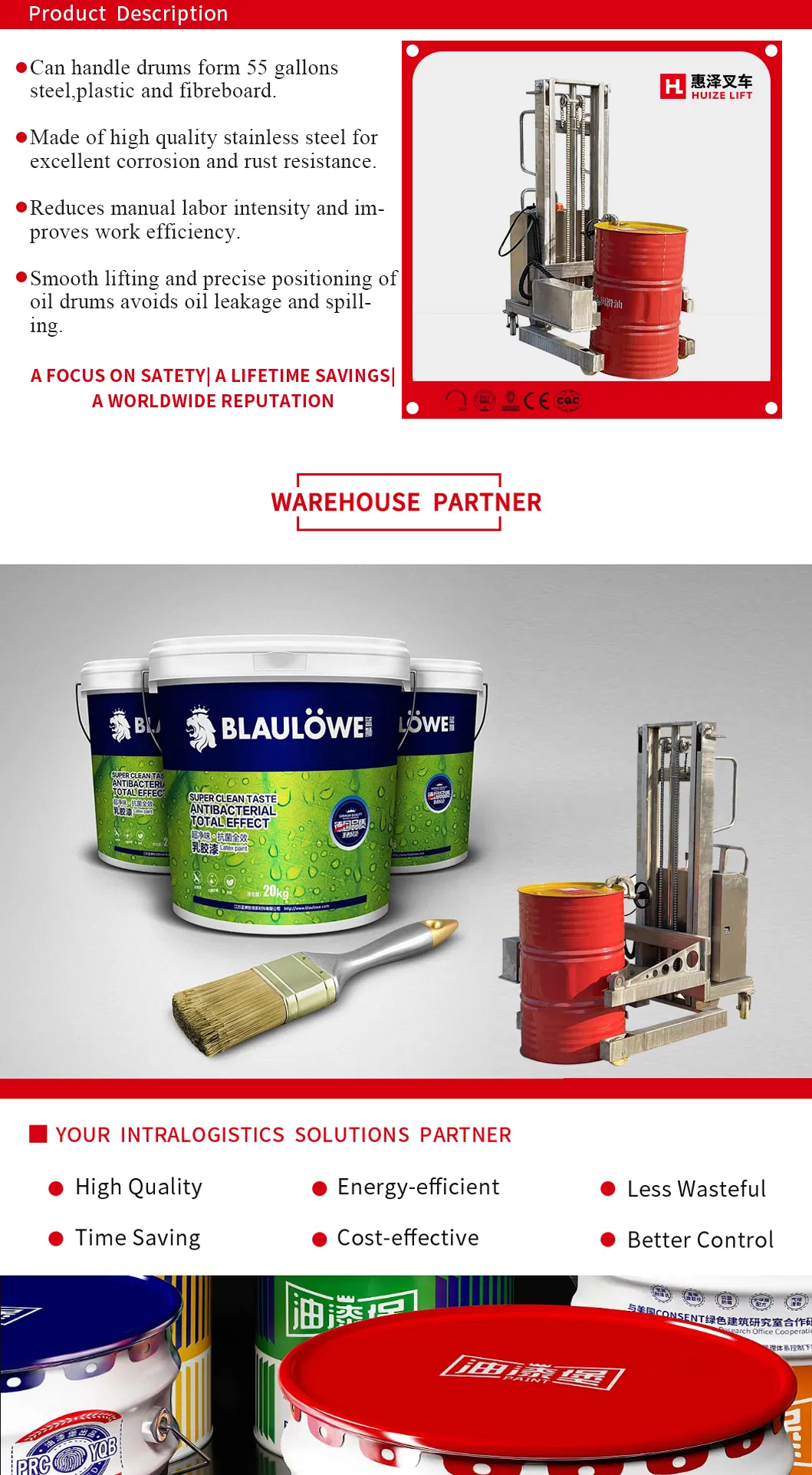 Semi Electric Stainless Steel Drum Lifter Detail