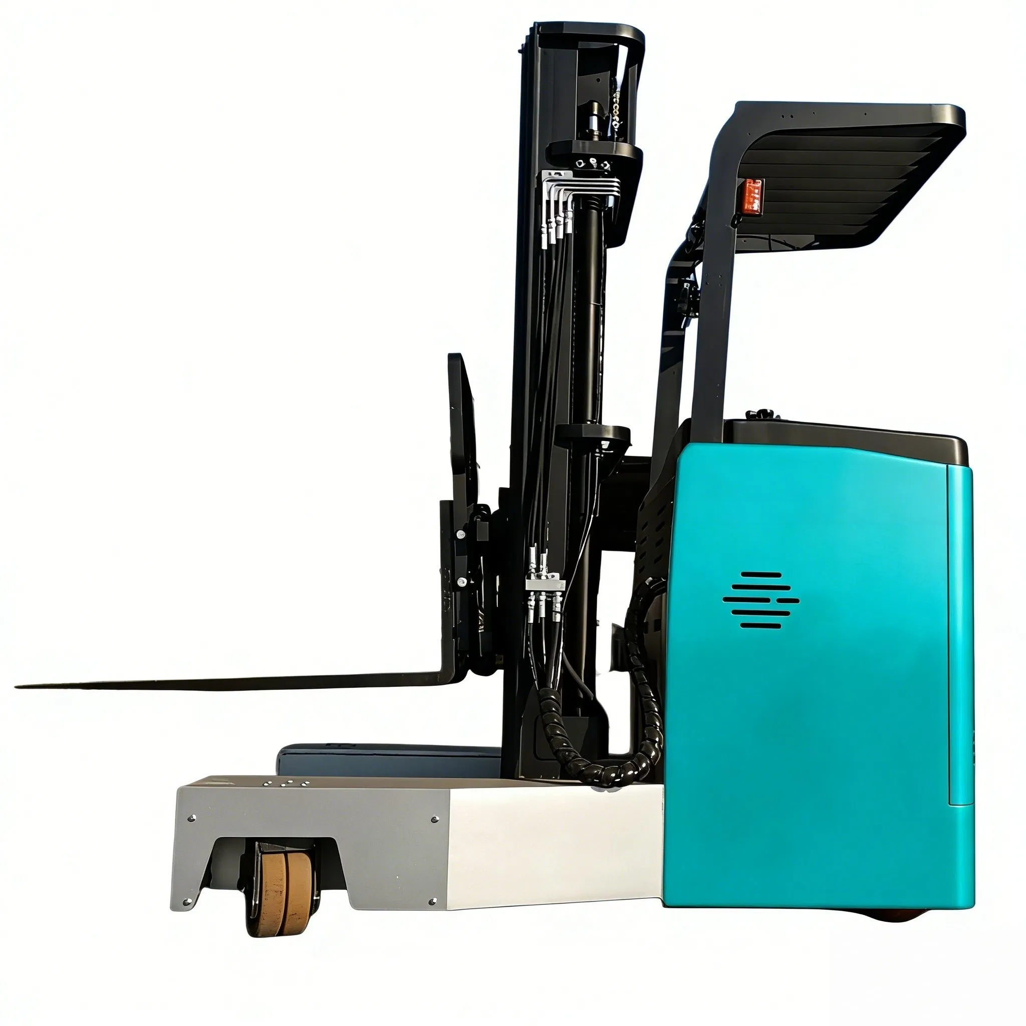 Electric 3 Way Narrow Aisle Lithium Battery Reach Truck 12m Double Deep Scissors Reach Forklift 1.5ton Man up Vna Reach Stacker 4way Multi Directional Truck