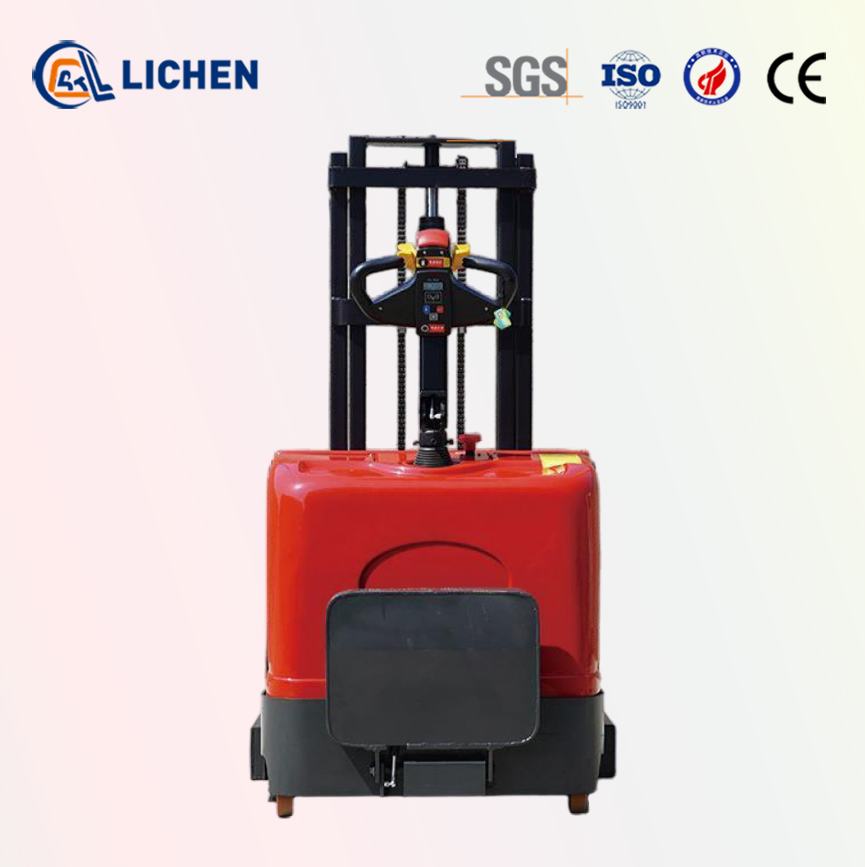 LC Factory Price 1000 2000kg Stand-up Pallet Stacker with 48V Battery Fully Electric 1/2 Ton Reach Truck Stacker
