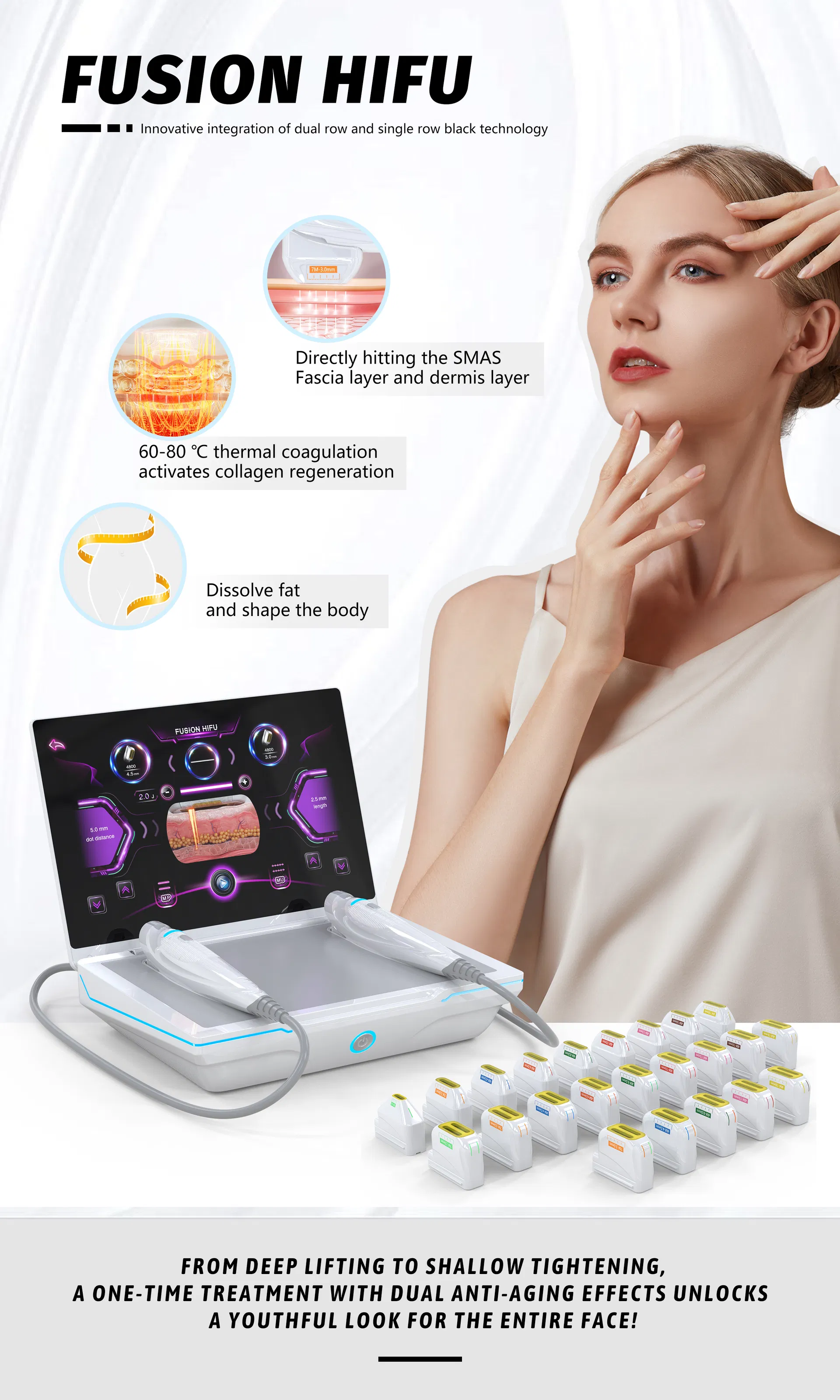 Novo Dispositivo Hefu para Remoção de Rugas, Antienvelhecimento, Modelagem Corporal, Levantamento Facial, Aperto da Pele, Equipamento de Beleza para SPA