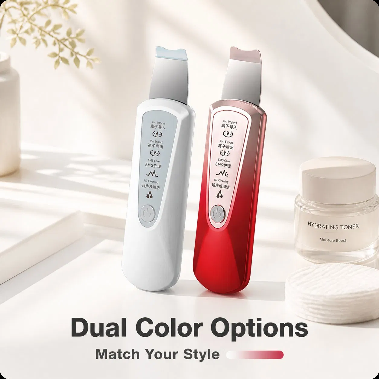 [Zsm] Limpador Facial Ultrassônico Vermelho Portátil com Gradiente, Ionização, Esfoliação Profunda para Cuidados com a Pele Envelhecida, Dispositivo de Beleza