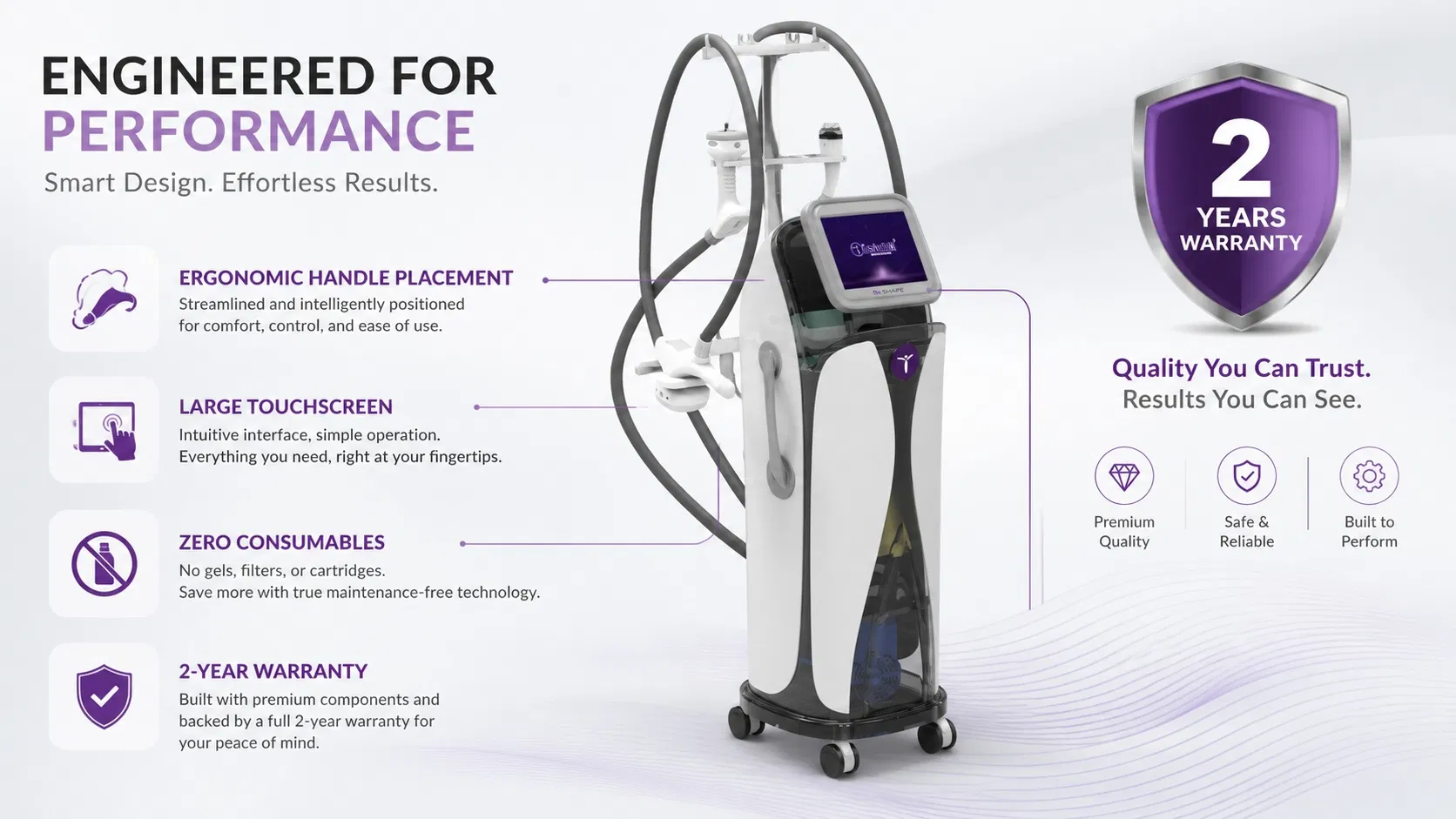 Máquina de Contorno Corporal Multifuncional com Função de Massagem a Vácuo, RF, Cavitação e Aperto da Pele