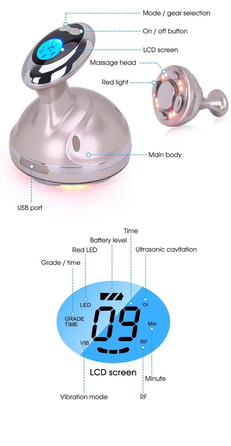 Dispositivo de salão de estética portátil LED EMS massageador para lifting facial, RF para firmeza da pele, ultrassom e equipamento de beleza infravermelho para uso doméstico