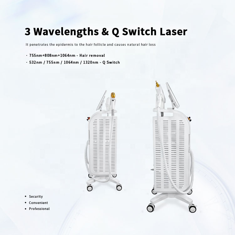 4 em 1 Equipamento de Beleza para Remoção de Pelo a Laser Diode, Pico Laser, IPL e ND YAG