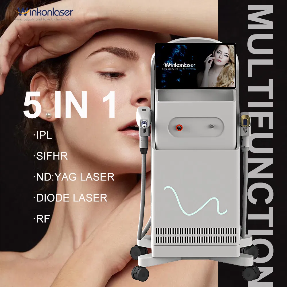 Cuidados com a pele multifuncionais 5 In1 remoção de tatuagem a laser ND YAG, remoção de pelos a laser IPL