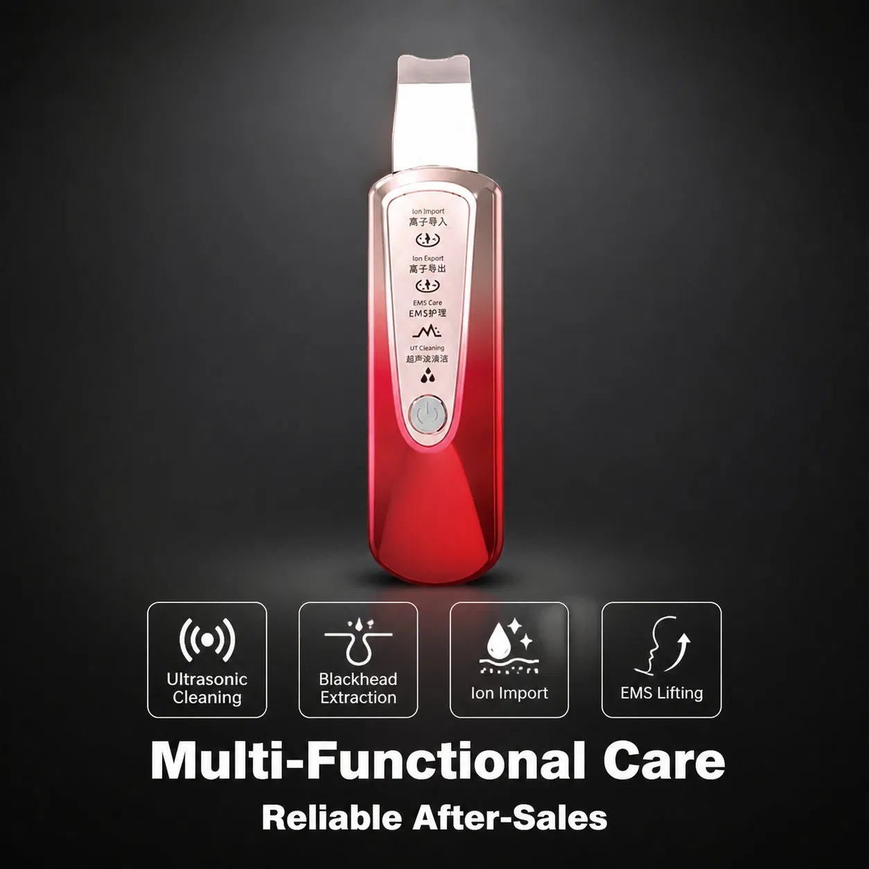 [Zsm] Limpador Facial Ultrassônico Vermelho Portátil com Gradiente, Ionização, Esfoliação Profunda para Cuidados com a Pele Envelhecida, Dispositivo de Beleza