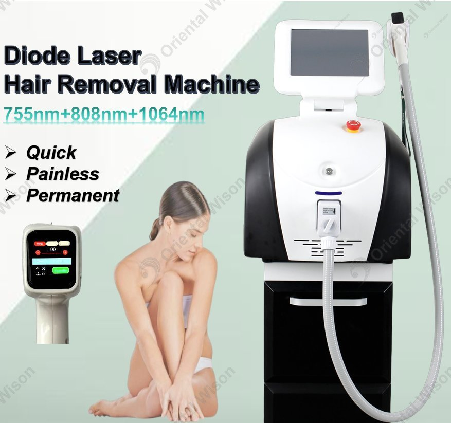 Máquina de Remoção de Cabelo a Laser Diodo Portátil 808nm Dispositivo de Depilação a Laser 3 Onda 808 755 1064 Tripla Comprimento de Onda