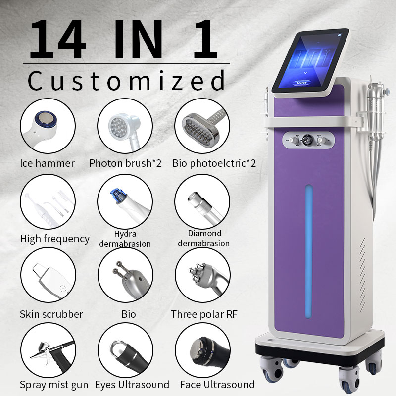14 em 1 Personalizar Equipamento de SPA para Tratamento de Água Oxigenada, Peeling de Jato, Limpeza Facial, Cuidados com a Pele, Equipamento de Beleza