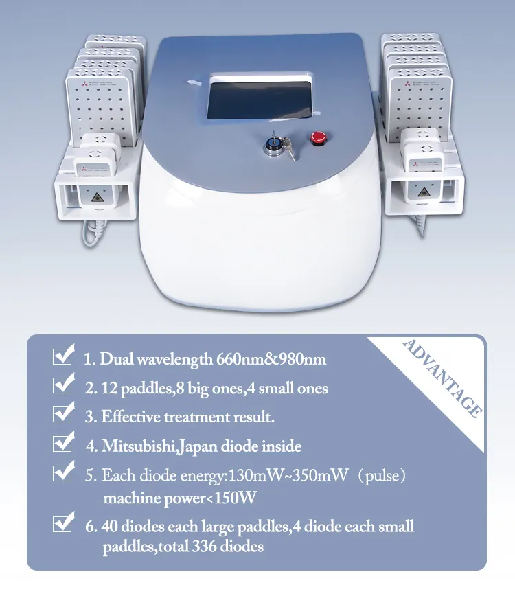 Máquina de emagrecimento corporal com laser lipolaser, criolipólise, laser lipo 336 diodo laser I-Lipo