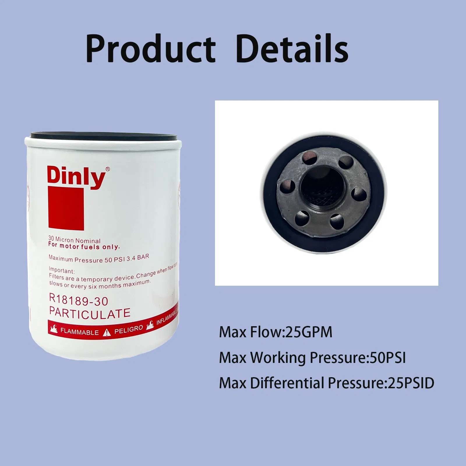 Dinly 1 Inch Aluminum R18189-30 Fuel Dispenser Filter/30 Micron Fuel Filter