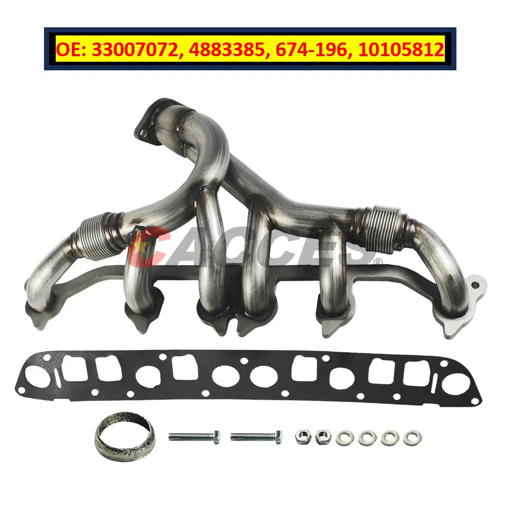 New Stainless Steel Exhaust Manifold &amp; Gasket Kit Replacement for Grand Cherokee Wrangler 4.0L Replacement for Jeeps Select 33007072, 4883385, 674-196, 10105812