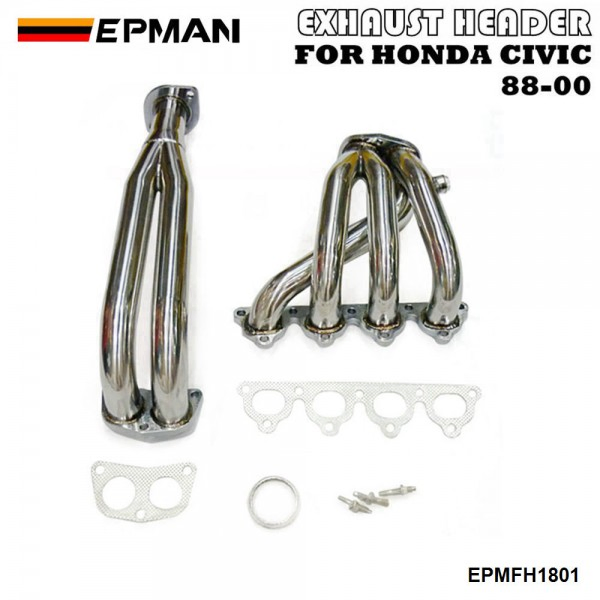 Epman Stainless Steel Piping Header Exhaust Manifold for Honda Civic 88-00 Eg Ef Ek Em Epmfh1801