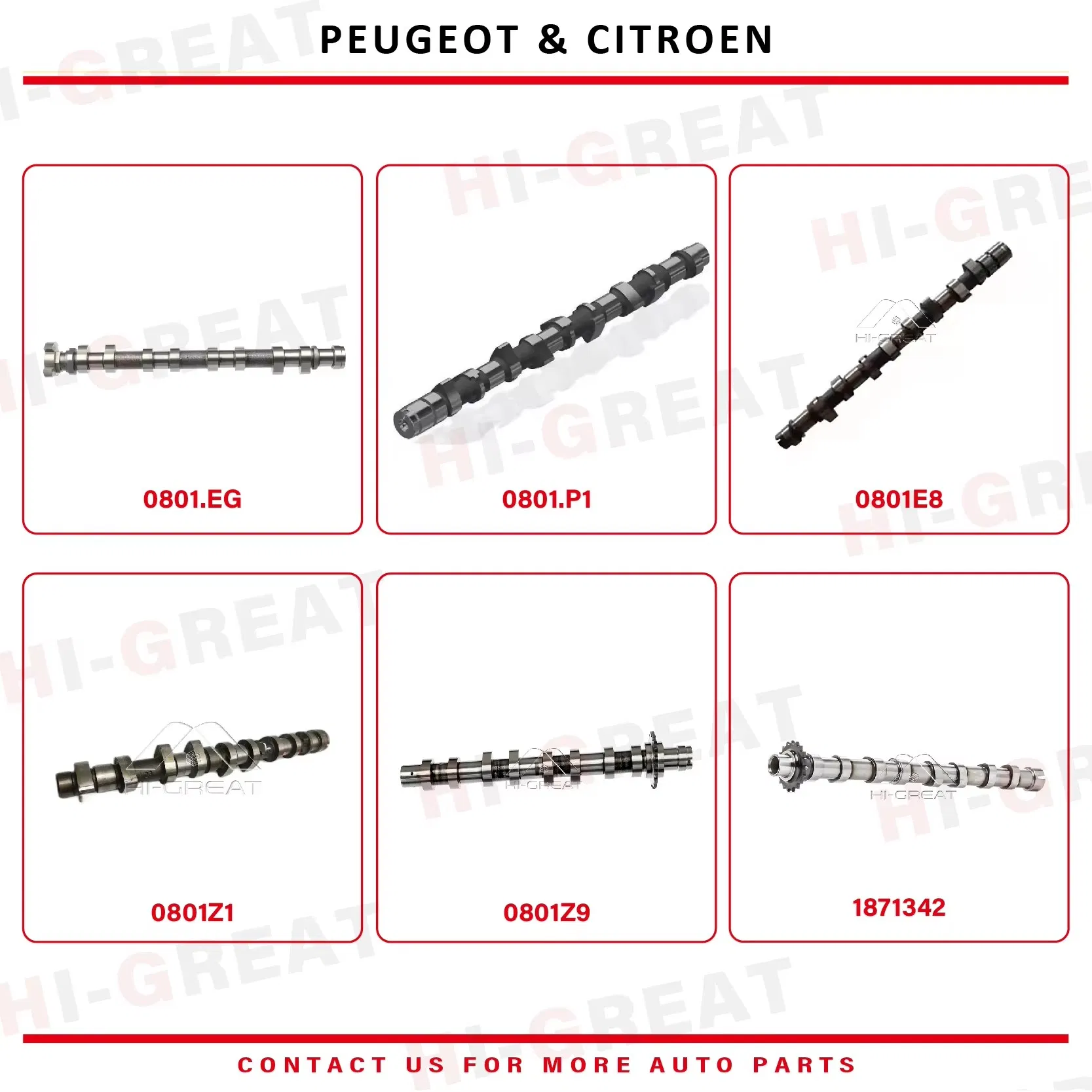Brand New Car Spare Parts Auto Camshaft for Peugeot 405 309 205