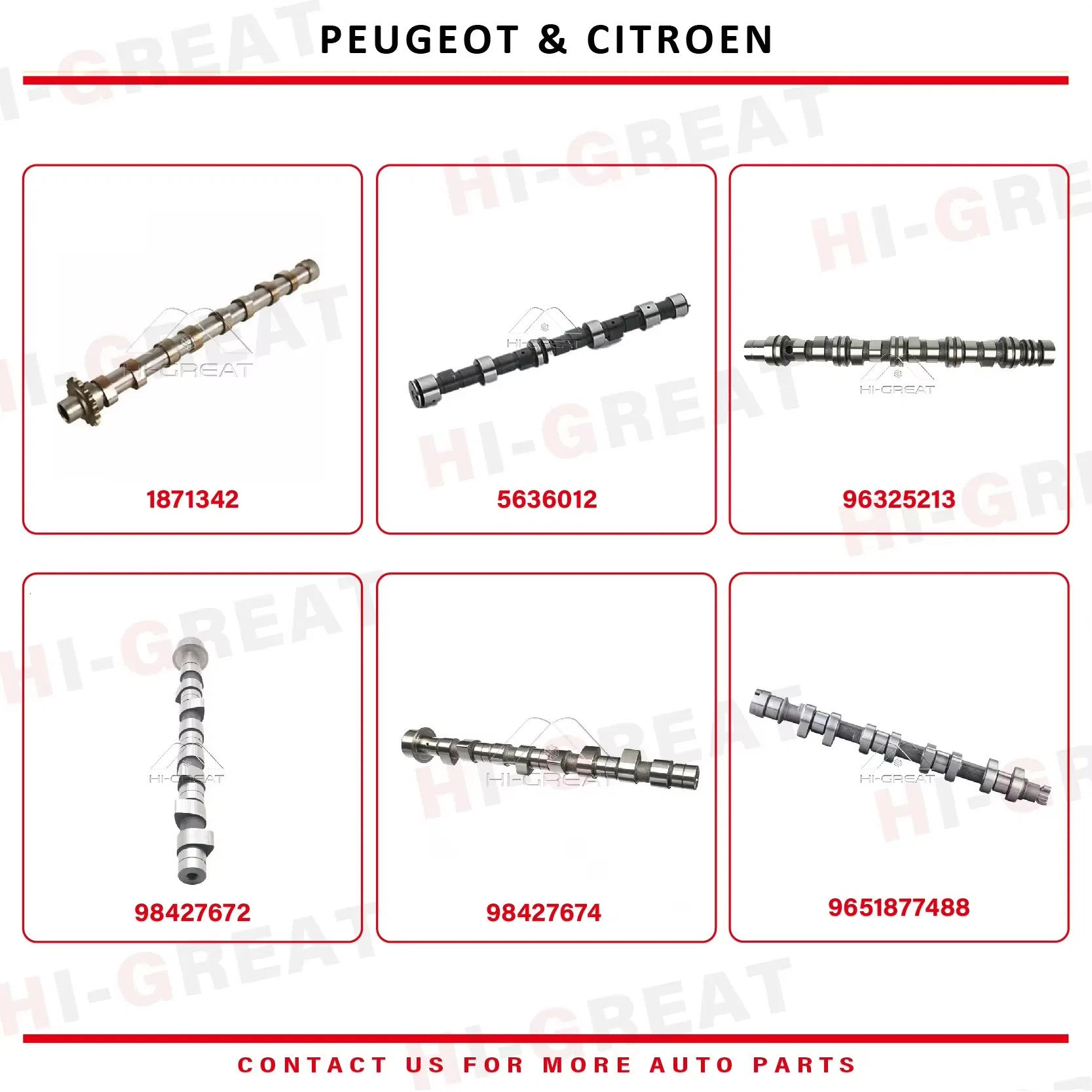 Brand New Car Spare Parts Auto Camshaft for Peugeot 405 309 205