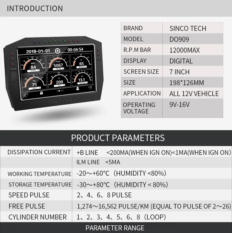 Race Dashboard Colorful LCD Touch-Screen Multi-function Racing Dash Gauge with Full Sensor Kit DO909