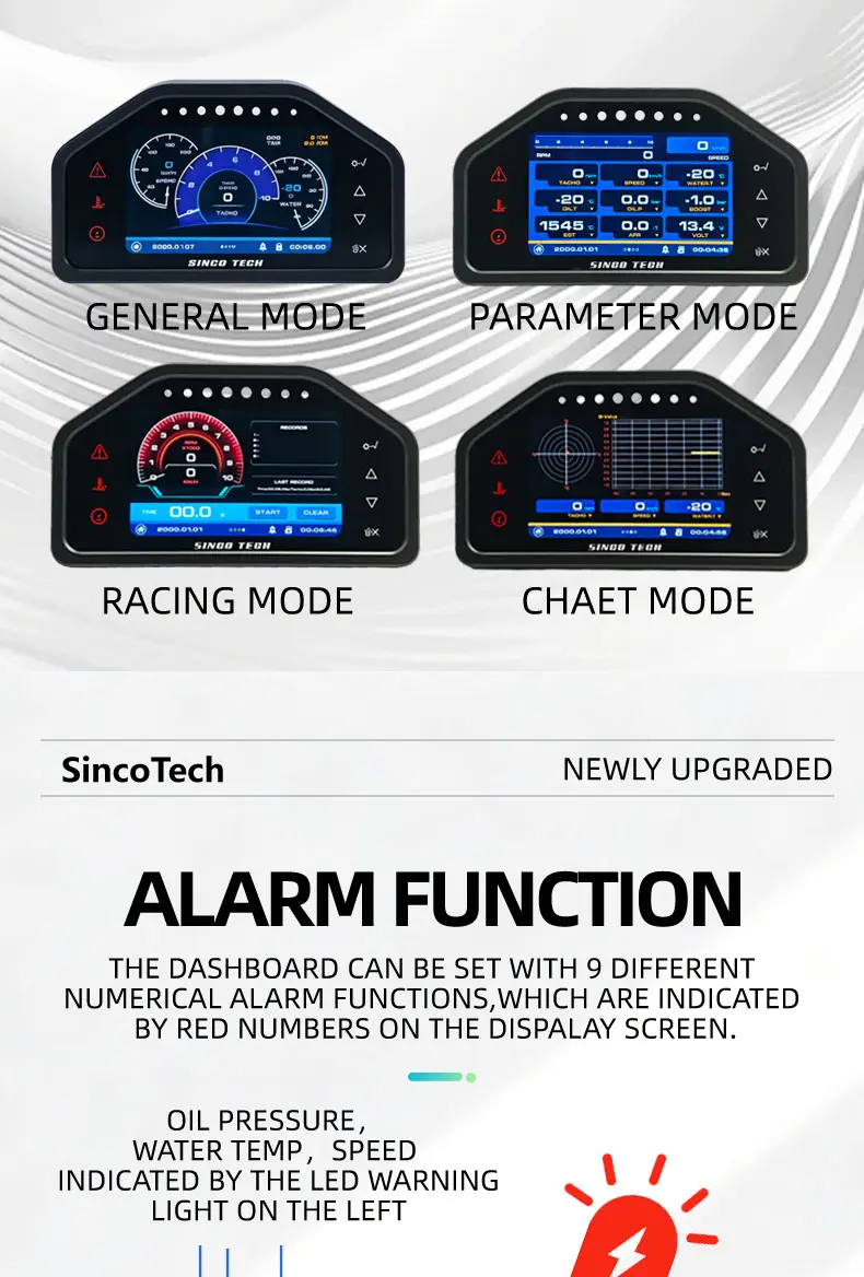 Racing Gauge 9 in 1 Race Dash Panel Multi-Function Dashboard DO928 detail (5)