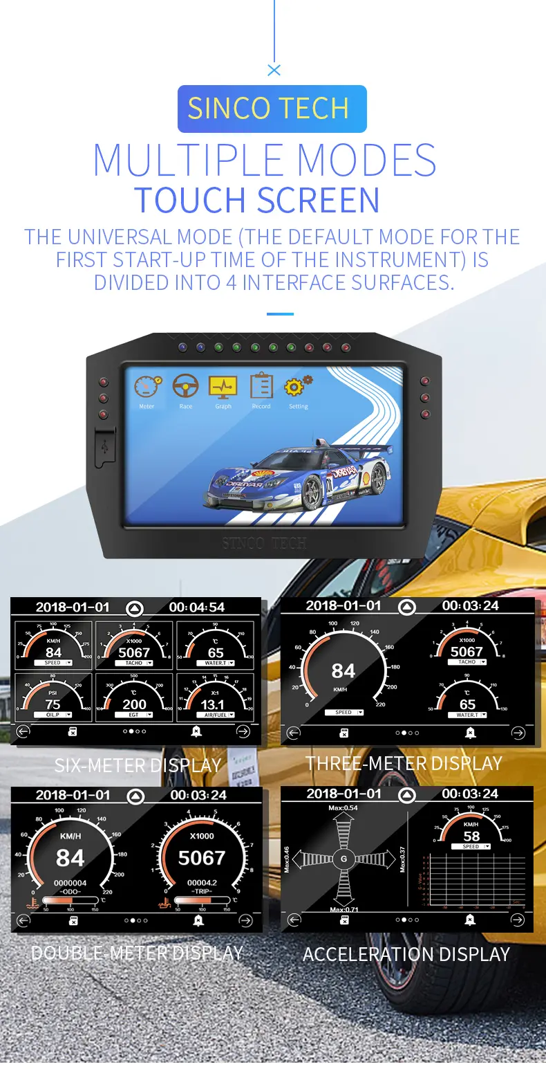 Race Dashboard Colorful LCD Touch-Screen Multi-function Racing Dash Gauge with Full Sensor Kit DO909
