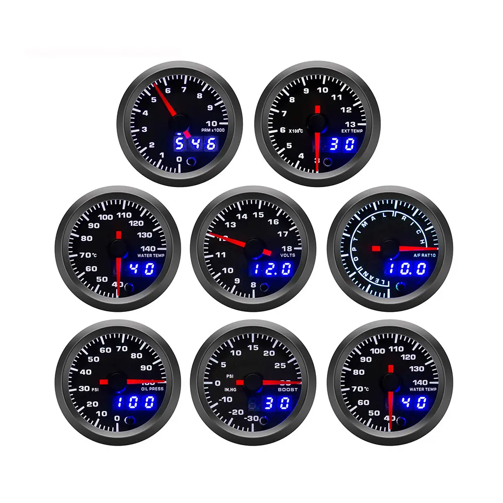 52mm Car Gauge Dual Display Tachometer PRM Boost Gauge