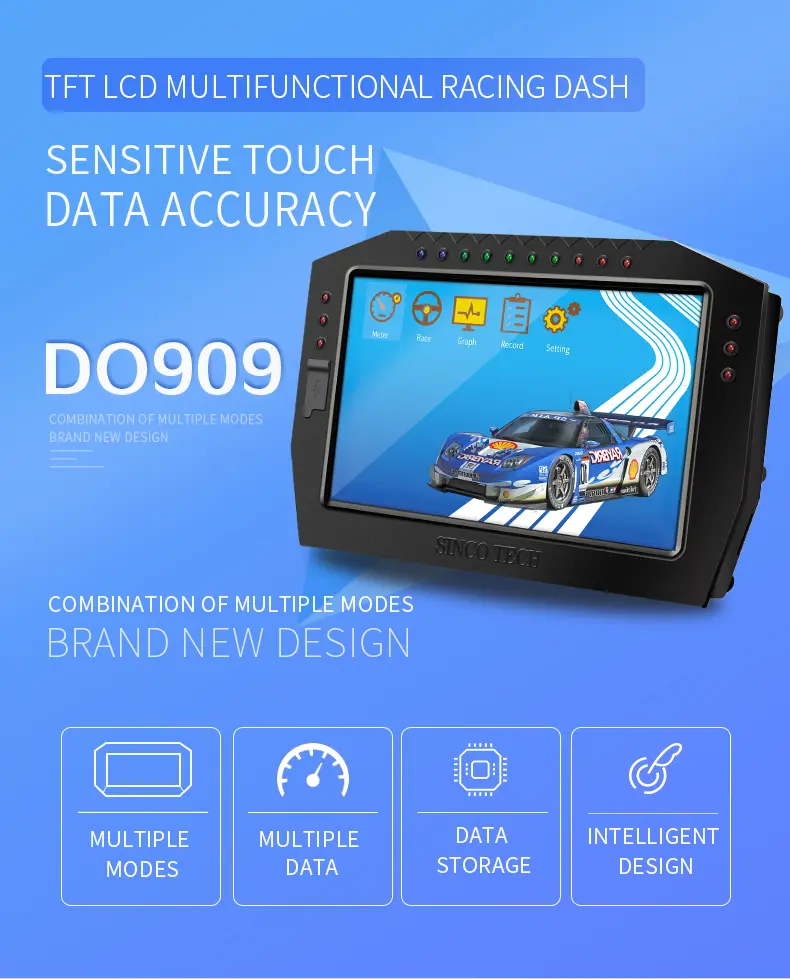 Race Dashboard Colorful LCD Touch-Screen Multi-function Racing Dash Gauge with Full Sensor Kit DO909