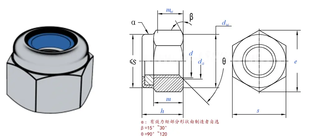 Galvanized hexagonal nylon lock nut