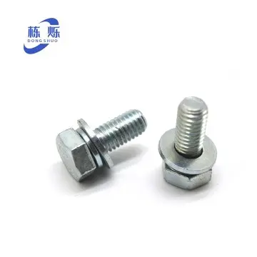 Hexagon head bolt with spring washer and plain washer assemblies