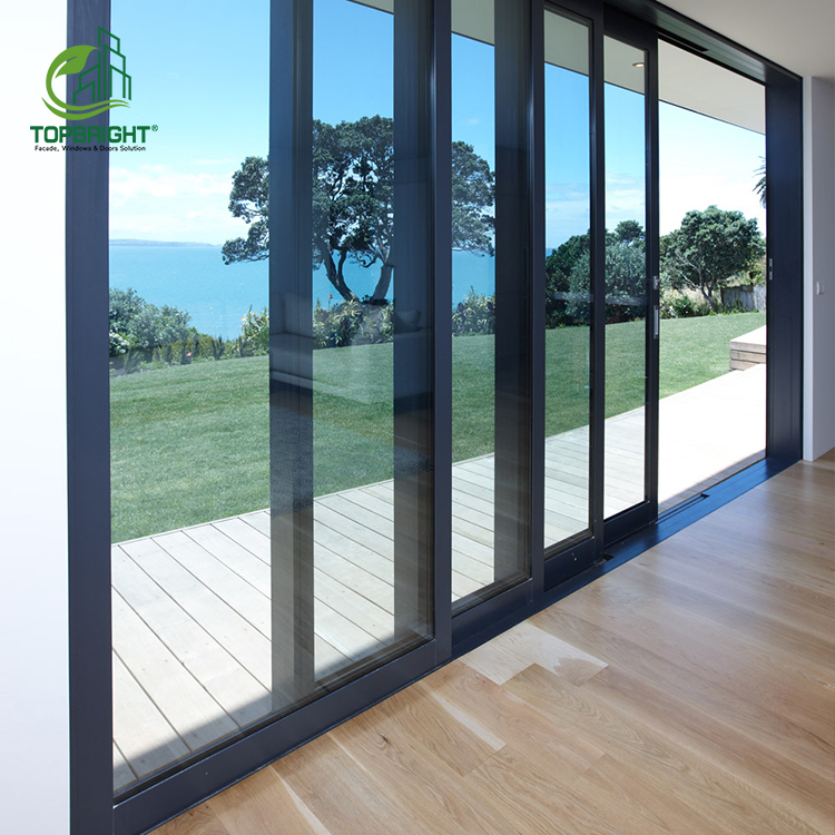 Home Exterior Doors Modern Retractable Screen Balcony Door Soundproof Glass Door Colored Glass Aluminum Sliding Door
