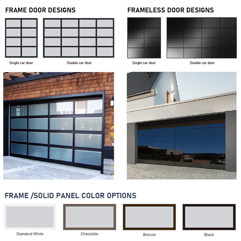 Chi Ultra Slim Aluminum Frame Glass Garage Door Maximized View Modern Panoramic Garage Door for Design