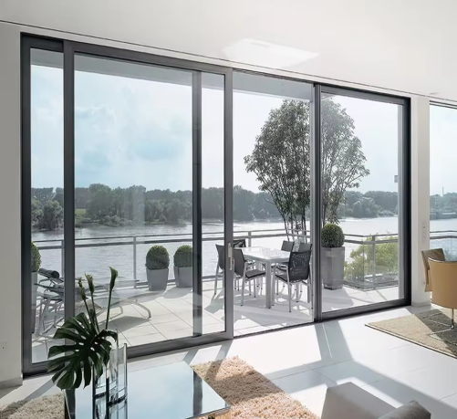 Panoramic Easy to Install Slim Aluminum Alloy Frame Tempered Glass Sliding Balcony Glass Door