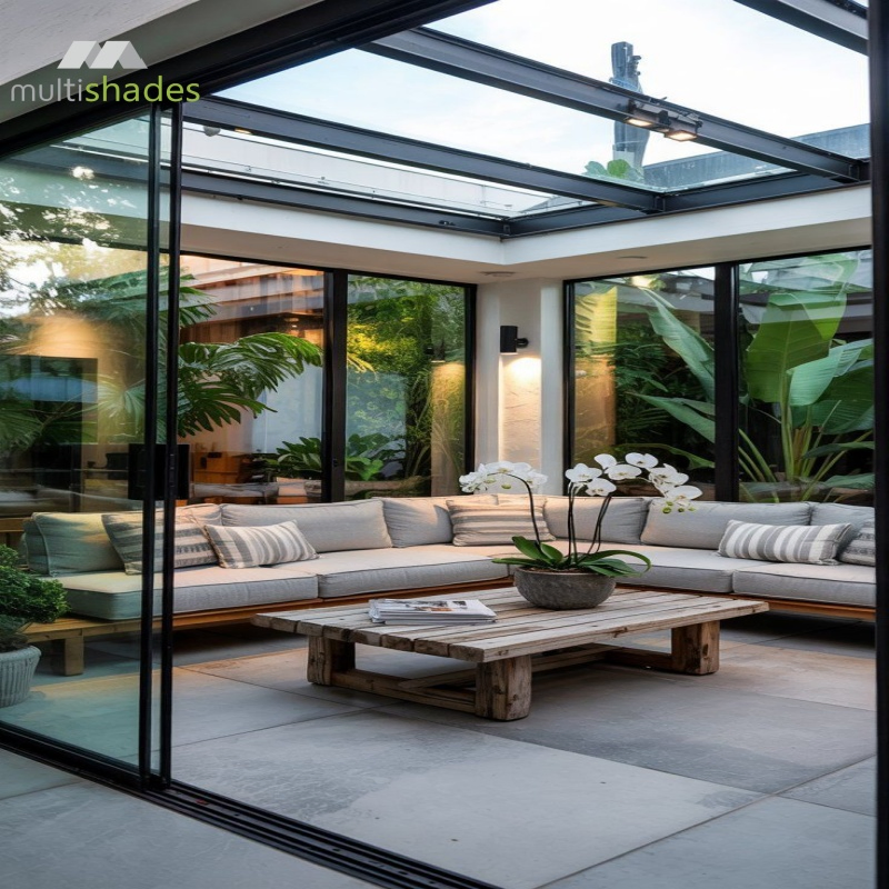 Multishades Premium Aluminium Sliding Door Featuring Smart Opening System Innovative Glass Door with Temepered Glass and Thermal Break Automatic Sliding Door