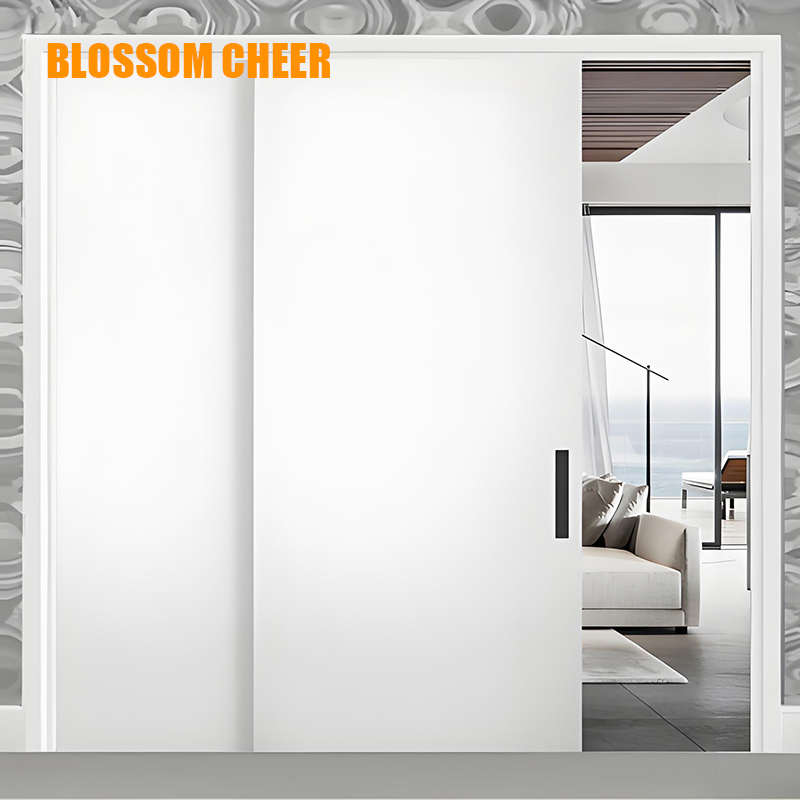 Painted Sliding Glass Double Door Leaf Linkage Into The Wall Pocket Door