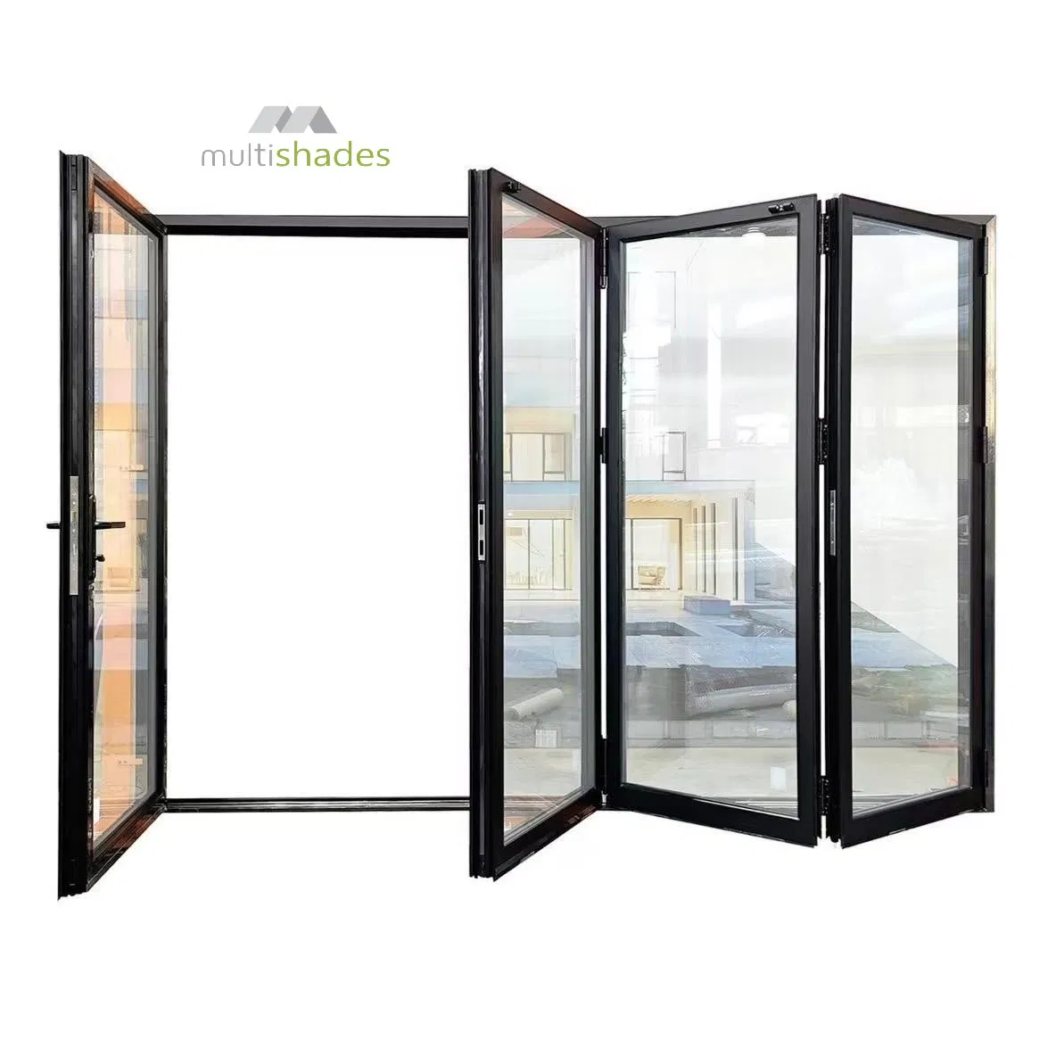 Multishades Bifold Folding Steel Security Metal Door Retractable Screen Tempered Glass Easy Installation Space Saving for Villas/Office