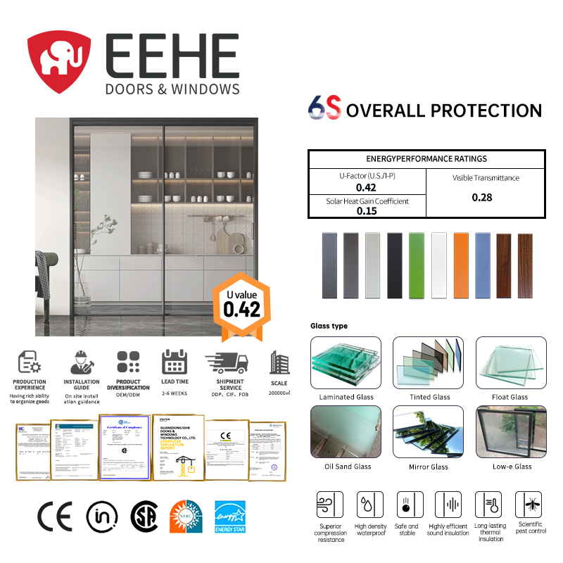 Eehe Modern Bi Folding Sliding Glass Doors with Project Patio Double Glazed