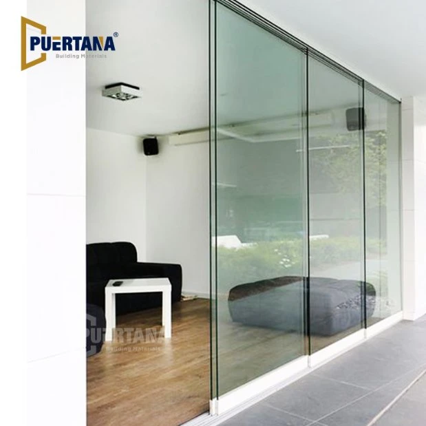 Interior Noiseless Aluminum Frameless Glass Stacking Sliding Door Exterior All Glass Multi Track Sliding Glass Wall System