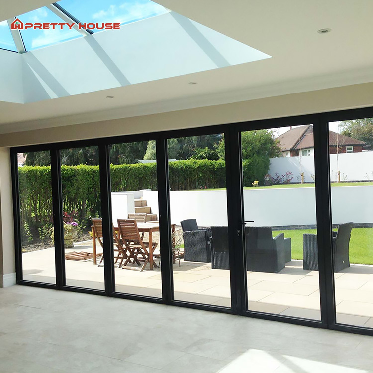 Modern Bi Fold Door Energy Efficient Aluminum Black Slimline Frame Tempered Glass Patio Bi-Folding Doors