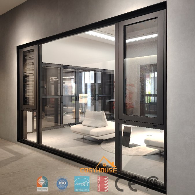Slim Frame Aluminum Sliding Door with Floor to Ceiling Glass Design