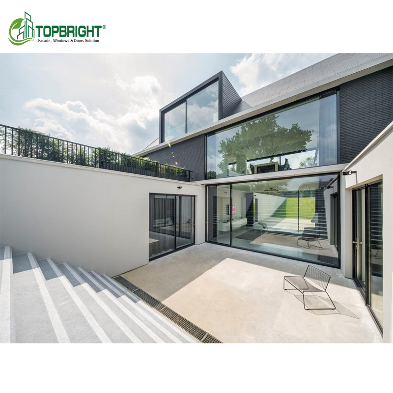 Modern Panoramic Slim Frames Glass Multi-Slide Doors Anti-Theft Black Sliding Doors Exterior